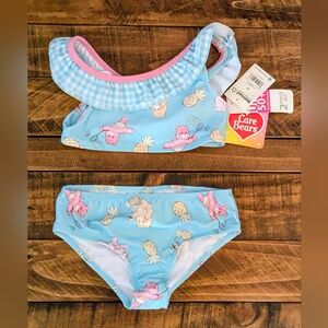 Care Bears Toddler Girls 2-Piece Blue Ruffle Bikini Swimsuit UPF 50+ Size 5T